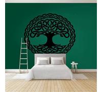Dark Green Panoramic Custom Wallpaper Mural, Non-Woven Premium Minimalism Mystical Tree of Life Symbol Print Wallpaper Mural Poster Decoration 138 x 101 inch (W x H) for Bedroom Living Room Corridor