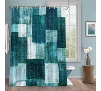 Dark Green Patchwork Shower Curtain with 12 Hooks Modern Abstract Blue Green Patchwork Waterproof Fabric Shower Curtains Sets for Bathroom Bath Decorations, Machine Washable, 72"x96"
