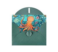 Dark Green Pearlescent Paper Holiday Cards 4"x6" MSRHIUEF Turtle Octopus Pattern Ocean Theme Printing Greeting Cards for Christmas, Birthday, Wedding Anniversary & Party Invitations