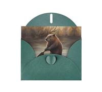 Dark Green Pearlescent Paper Holiday Cards 4"x6" YYHHAOFA beaver working Pattern Greeting Cards for Christmas, Birthday, Wedding Anniversary & Party Invitations