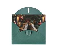 Dark Green Pearlescent Paper Holiday Cards 4"x6" YYHHAOFA Bells on Christmas tree Pattern Greeting Cards for Christmas, Birthday, Wedding Anniversary & Party Invitations
