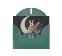Dark Green Pearlescent Paper Holiday Cards 4"x6" YYHHAOFA Bunny playing the piano Pattern Greeting Cards for Christmas, Birthday, Wedding Anniversary & Party Invitations