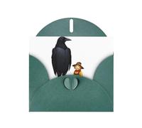 Dark Green Pearlescent Paper Holiday Cards 4"x6" YYHHAOFA Crow standing next to a scarecrow Pattern Greeting Cards for Christmas, Birthday, Wedding Anniversary & Party Invitations