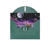 Dark Green Pearlescent Paper Holiday Cards 4"x6" YYHHAOFA Deer in moonlight Pattern Greeting Cards for Christmas, Birthday, Wedding Anniversary & Party Invitations