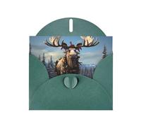 Dark Green Pearlescent Paper Holiday Cards 4"x6" YYHHAOFA Funny Christmas Moose Pattern Greeting Cards for Christmas, Birthday, Wedding Anniversary & Party Invitations