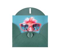 Dark Green Pearlescent Paper Holiday Cards 4"x6" YYHHAOFA Hello Glasses Flamingo Pattern Greeting Cards for Christmas, Birthday, Wedding Anniversary & Party Invitations