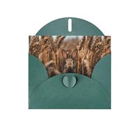 Dark Green Pearlescent Paper Holiday Cards 4"x6" YYHHAOFA Little rabbit in the wheat field Pattern Greeting Cards for Christmas, Birthday, Wedding Anniversary & Party Invitations