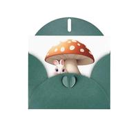 Dark Green Pearlescent Paper Holiday Cards 4"x6" YYHHAOFA Little rabbit under the mushroom Pattern Greeting Cards for Christmas, Birthday, Wedding Anniversary & Party Invitations