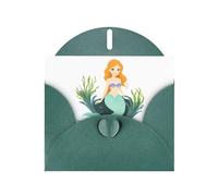 Dark Green Pearlescent Paper Holiday Cards 4"x6" YYHHAOFA Mermaid on seaweed Pattern Greeting Cards for Christmas, Birthday, Wedding Anniversary & Party Invitations