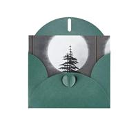 Dark Green Pearlescent Paper Holiday Cards 4"x6" YYHHAOFA Moon Pine Tree Pattern Greeting Cards for Christmas, Birthday, Wedding Anniversary & Party Invitations