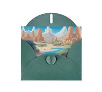 Dark Green Pearlescent Paper Holiday Cards 4"x6" YYHHAOFA oasis in the desert Pattern Greeting Cards for Christmas, Birthday, Wedding Anniversary & Party Invitations