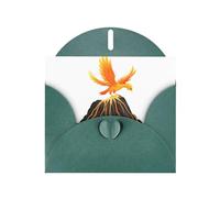 Dark Green Pearlescent Paper Holiday Cards 4"x6" YYHHAOFA Phoenix on the volcano Pattern Greeting Cards for Christmas, Birthday, Wedding Anniversary & Party Invitations