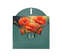 Dark Green Pearlescent Paper Holiday Cards 4"x6" YYHHAOFA Poppies in Bloom Pattern Greeting Cards for Christmas, Birthday, Wedding Anniversary & Party Invitations