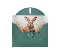 Dark Green Pearlescent Paper Holiday Cards 4"x6" YYHHAOFA Rabbit running in the flower field Pattern Greeting Cards for Christmas, Birthday, Wedding Anniversary & Party Invitations