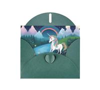 Dark Green Pearlescent Paper Holiday Cards 4"x6" YYHHAOFA running unicorns Pattern Greeting Cards for Christmas, Birthday, Wedding Anniversary & Party Invitations