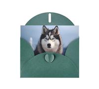 Dark Green Pearlescent Paper Holiday Cards 4"x6" YYHHAOFA Siberian Husky Pattern Greeting Cards for Christmas, Birthday, Wedding Anniversary & Party Invitations