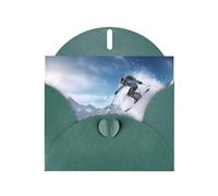 Dark Green Pearlescent Paper Holiday Cards 4"x6" YYHHAOFA Winter Skiing Pattern Greeting Cards for Christmas, Birthday, Wedding Anniversary & Party Invitations