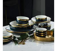 Dark Green Penh Ceramics Dinner Set Porcelain Tableware Set for Families Restaurants and Cafes, 12Pcs,