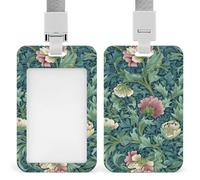 Dark Green Pink Vintage Floral Botanical ID Badge Holder Retractable Clip Card Holder Card Protector Name Badge Name Tag for Work Office Doctor Nurse