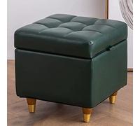 Dark Green PU Leather Vanity Stool with Storage Stylish Foot Stool for Living Room 40x40x40cm Cube Storage Seat Modern Home Decor Essential