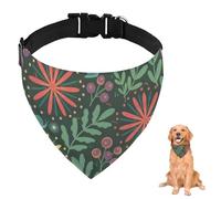Dark Green Red Flower Leaves Dog Bandana With Adjustable Strap D Ring Dog Scarf Pet Bibs Triangle Cat Bandana Pet Accessories for Dogs Puppy Dogs Cats Decor Machine Washable