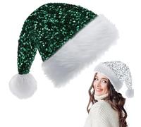 Dark Green Santa Hat Christmas Hat 35*45cm for Adults,Kids,Shiny Sequin Xmas Hat Plush Santa Claus Hat,Unisex Velvet Father Christmas Hat Costume,Christmas Party Hat Cap for Xmas New Year Party Gifts