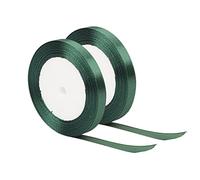 Dark Green Satin Ribbon - 2 Rolls, 22M, 10mm Thick for Gift Wrapping, Crafting, Cake Decoration, Wedding, Christmas