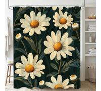 Dark Green Shower Curtains for Bathroom 130x170cm, Long Waterproof Bath Curtain, Extra Large Polyester Fabric Window Drapes with 12 Hooks, Weighted Hem Showering Panel, Chrysanthemum 52x67Inch J-368