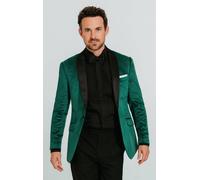 Dark Green Slim Fit Contrast Shawl Lapel Velvet Jacket Dobell Dark Green 44R