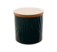 Orsina Dark Green Small Storage Jar With Bamboo Lid,porcelain Jar With Embossed Leaf Texture,perfect Kitchen Jar
