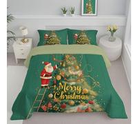 Dark Green Super King Duvet, Luxury Christmas Tree Quilt Ideal For Summer Autumn, Reversible Coverless Duvet With Cartoon Santa Claus, Lightweight Soft Comforter, 260X230Cm, Machine Washable