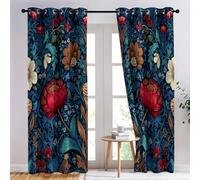 Dark Green Super Soft Curtain for Bedroom W 46.1" x L 54.3", Thermal Eyelet Curtains for Sun Blocking with Elegant Flowers Artistic Pattern for the Living Room - 2 Panels