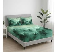 Dark Green Supersoft Fitted Sheet - Easy Care with Elasticated Corners - Cosy & Comfortable Delicate Touch Modern Forest Mist Ethereal Fitted Sheet 180 x 200 x 30 cm - Fade Resistant
