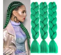 Dark Green Synthetic Hair for Braiding, 24 Inches, 3 Packs, Easy Jumbo Braid, Pre-Stretched Extensions, Hair for Braiding, Braids, Braids Extensions