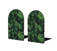 Dark Green Tropical Leaves Bookends For Shelves 2 Pcs Wooden Book Stopper Organizer For Home Office Libraries