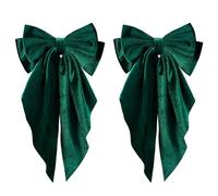 Dark Green Velvet Hair Bow Barrettes Long Tail Ponytail Holder Bow-Knot Hair Clips Alligator Hairpins Big for Women Girls Fall Winter Christmas Holiday Party Dress Decor Accessory Gift