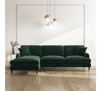 Dark Green Velvet Left Hand Facing 4 Seater Chaise Corner Sofa - Payton
