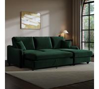 Dark Green Velvet Right-Hand 4-Seater Corner Sofa Bed with Storage - Quinn