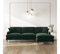 Dark Green Velvet Right Hand Facing 4 Seater Chaise Corner Sofa - Payton