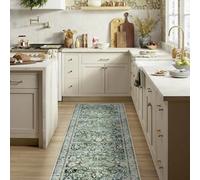 Dark Green Vintage Design Flower Area Rug 2x6 Cover Print Distressed Carpet Multi Rug Kitchen Living Room Bedroom Dining Room