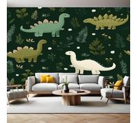 Dark Green Wall Mural 250 x 180 cm Cartoon Dinosaur Non-Woven Art Print Wallpaper Mural for Walls Living Room Bedroom TV Background Boys Girls Kids Rooms Decoration