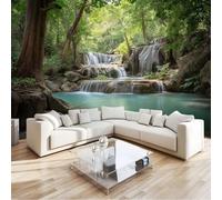 Dark Green Wallpaper Panoramic Deco Natural Scenery, Wallpaper Mural Jungle Park Waterfall 400 X 280 Cm for Bedroom Living Room Office Hotel Premium Non-Woven Mural - Wall Background Decoration