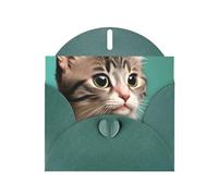 Dark Green WHJSHOP A curious cat Prints Greeting Card - High-End Pearlescent Paper Double Sided Pearl Effect Love Buckle Pearl Paper Envelope