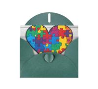 Dark Green WHJSHOP Autism Awareness Puzzle Pieces Heart Prints Greeting Card - High-End Pearlescent Paper Double Sided Pearl Effect Love Buckle Pearl Paper Envelope