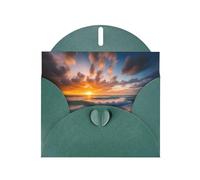 Dark Green WHJSHOP Beach Maui Hawaii Sunset Sea Waves Clouds Prints Greeting Card - High-End Pearlescent Paper Double Sided Pearl Effect Love Buckle Pearl Paper Envelope