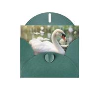 Dark Green WHJSHOP beautiful white swan Prints Greeting Card - High-End Pearlescent Paper Double Sided Pearl Effect Love Buckle Pearl Paper Envelope