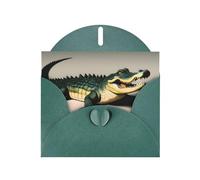 Dark Green WHJSHOP big mouth crocodile Prints Greeting Card - High-End Pearlescent Paper with Double-Sided Pearl Effect