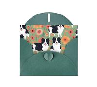 Dark Green WHJSHOP Border Collie Florals Prints Greeting Card - High-End Pearlescent Paper Double Sided Pearl Effect Love Buckle Pearl Paper Envelope