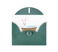 Dark Green WHJSHOP Bunny taking a bath Prints Greeting Card - High-End Pearlescent Paper Double Sided Pearl Effect Love Buckle Pearl Paper Envelope
