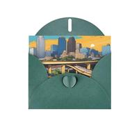 Dark Green WHJSHOP Cartoon Austin Texas Prints Greeting Card - High-End Pearlescent Paper Double Sided Pearl Effect Love Buckle Pearl Paper Envelope